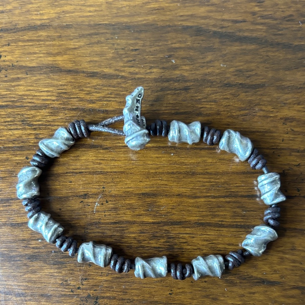 UNO de 50 Handcrafted Silver-Tone and Dark Brown Leather Bracelet